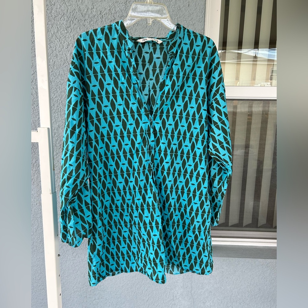ZARA Abstract Geometric Boho Tunic Dress Long Sleeve Lightweight Women’s Large